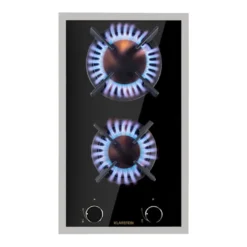 Klarstein Goldflame Domino Prime Gaskochfeld , 2-flammig Messing-Brenner , 4,2 KW, Glaskeramik , Inklusive Schlauch Und Druckminderer