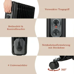 COSTWAY 2500W Ölradiator 11 Rippen Heizkörper 5-35℃, Elektrische Heizung 3 Heizstufen Mobil Mit Räder, Überhitzungsschutz -Kaufland Verkäufe d836d802a76f5bfd294488ec615eae9e