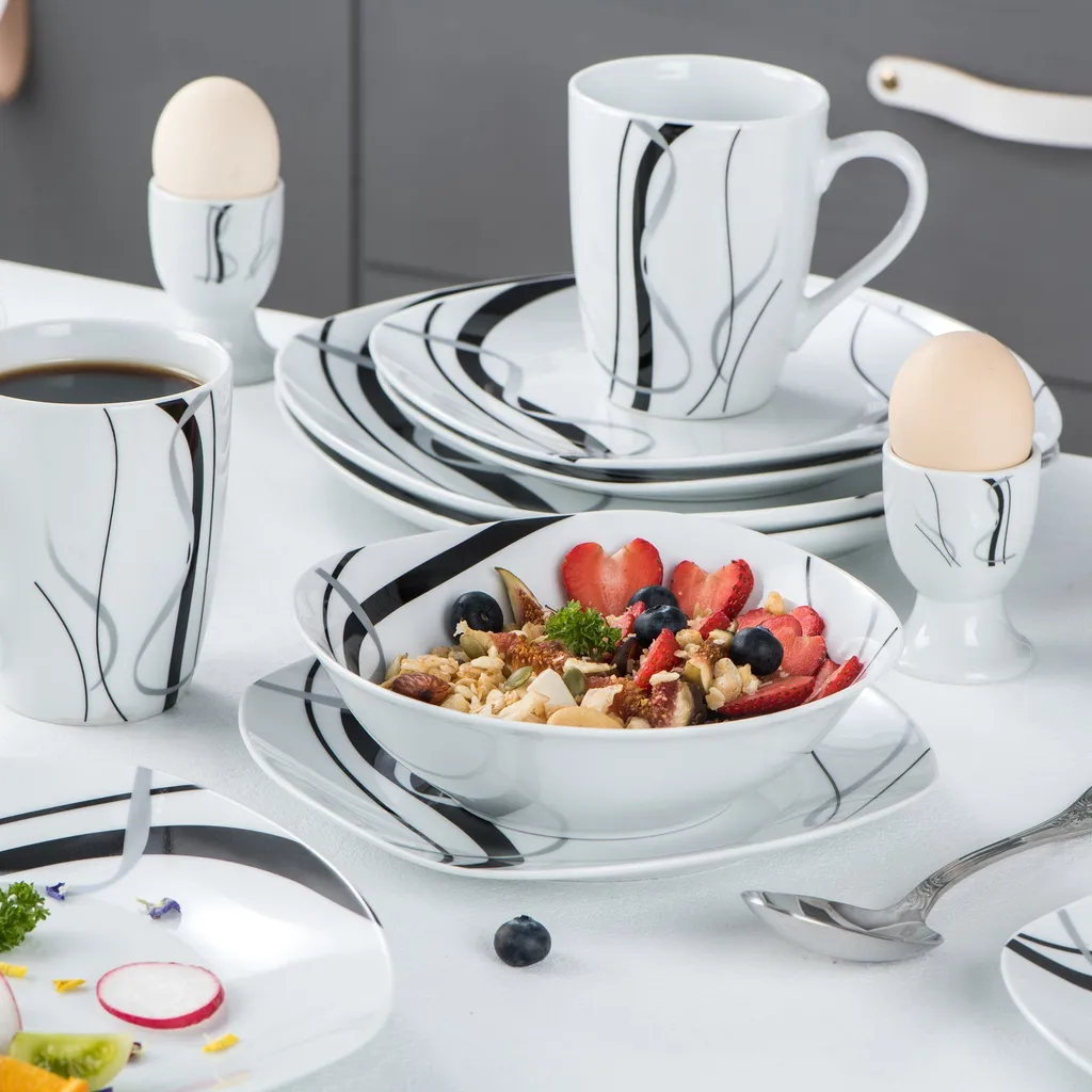 VEWEET, Serie 'Fiona', 100-teilig Porzellan Tafelservice Set, Kombiservice Mit Dessertteller, Speiseteller, Suppenteller, Müslischalen, Kaffeebecher, Kaffeetassen Set, Eierbecher, Milch- Und Zuckerset 10 VEWEET, Serie 'Fiona', 100-teilig Porzellan Tafelservice Set, Kombiservice Mit Dessertteller, Speiseteller, Suppenteller, Müslischalen, Kaffeebecher, Kaffeetassen Set, Eierbecher, Milch- Und Zuckerset – Bild 8