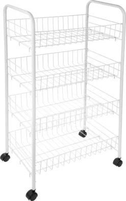 ONVAYA® Beistellwagen Susi Mit 4 Körben | Weiß | 39x26x76 Cm | Rollwagen | Küchenwagen | Wagen | Metall | Regal | Bad | Servierwagen | Haushaltswagen | Allzweckwagen | Küchentrolley