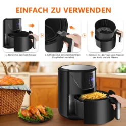 LLIVEKIT WAF0017DE Heißluftfritteuse Luftfritteuse Airfryer Heißluftfritöse Korb 10 Programmen Ohne Öl 5L 1400W 80-200℃ Schwarz -Kaufland Verkäufe dac099a7d012b32d316c3d8f985306e6