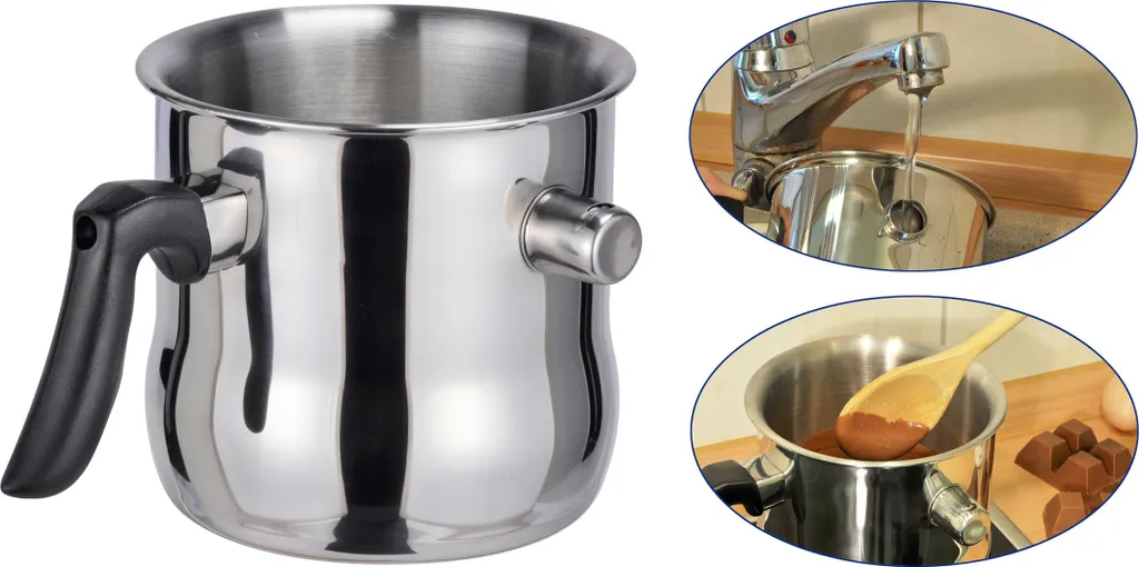 Edelstahl Simmertopf Doppelwandig - 1,2 L - Milch Koch Schmelz Topf Mit Pfeife 3 Edelstahl Simmertopf Doppelwandig - 1,2 L - Milch Koch Schmelz Topf Mit Pfeife