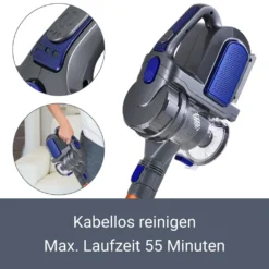 Juskys 2in1 Handstaubsauger & Akku Staubsauger - Beutellos & Kabellos – Bis 55 Min Laufzeit - Lithium-Ionen Akku, Wandhalterung & Ladestation – Blau -Kaufland Verkäufe dea07cc0d9fc8f765cda7c19df506c82