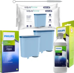 Philips/Saeco Espressomaschinen-Set - 2x AquaFloow Wasserfilter, Philips CA6700 Entkalker, Philips CA6704 Reinigungstabletten, Reinigungstuch