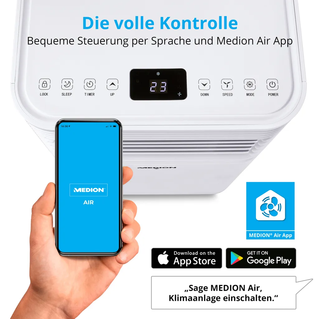 MEDION Smarte Mobile Klimaanlage Mit Abluftschlauch (leise, 3in1, Klimagerät, App Und Sprach- Steuerung, Kühlen Entfeuchten Ventilieren, Staubfilter, Geeignet Für Bis Zu 32qm, 9000BTU, MD37216) 7 MEDION Smarte Mobile Klimaanlage Mit Abluftschlauch (leise, 3in1, Klimagerät, App Und Sprach- Steuerung, Kühlen Entfeuchten Ventilieren, Staubfilter, Geeignet Für Bis Zu 32qm, 9000BTU, MD37216) – Bild 5