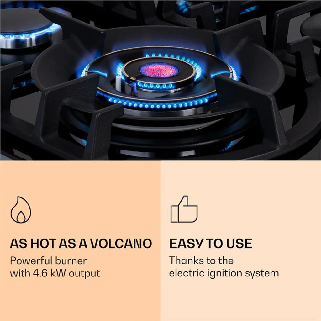 Klarstein Ignito Max 4 , Gaskochfeld , 4-flammig Glaskeramik , Ektrische Zündung , Geringere Energiekosten , 9,1 KW , 60 Cm 5 Klarstein Ignito Max 4 , Gaskochfeld , 4-flammig Glaskeramik , Ektrische Zündung , Geringere Energiekosten , 9,1 KW , 60 Cm – Bild 3