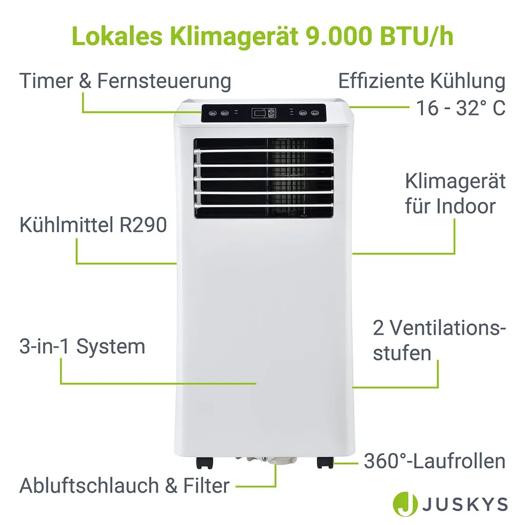 Juskys Lokale Klimaanlage MK950W2 Mit Fernbedienung & Timer - 9000 BTU – 3in1 Klimagerät Zur Kühlung, Ventilation, Entfeuchtung - Energieklasse A 5 Juskys Lokale Klimaanlage MK950W2 Mit Fernbedienung & Timer - 9000 BTU – 3in1 Klimagerät Zur Kühlung, Ventilation, Entfeuchtung - Energieklasse A – Bild 3