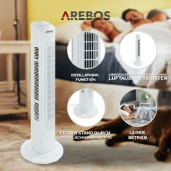 AREBOS Turmventilator, 50 Watt, 60°-Oszillation, 3 Geschwindigkeitsstufen, Ventilator Mit Tragegriff, Weiß, Leise -Kaufland Verkäufe e4fcc8fadc03a244242bcf5dce659909