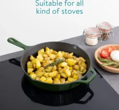 Navaris Grillpfanne Bratpfanne Pfanne Aus Gusseisen - 30cm Gusspfanne Steakpfanne Gusseisenpfanne - Bräter Für Steak Fleisch Gemüse - Emailliert