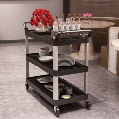 BPT Servierwagen Mit 3 Böden Partition Küchenwagen,Tragfähigkeit 250 Kg,Reinigungswagen Im Restaurant，Hotel Schul Küche Abräumwagen Rollwagen -Kaufland Verkäufe e5345ab226f706af8910837400383e5b