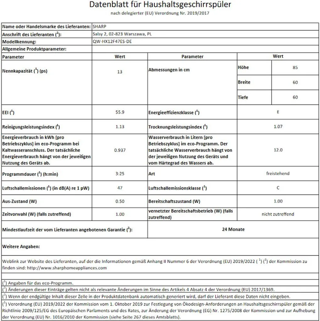 Sharp - QW-HX12F47ES-DE - Stand-Geschirrspüler - Silber - 60 Cm 6 Sharp - QW-HX12F47ES-DE - Stand-Geschirrspüler - Silber - 60 Cm – Bild 4
