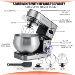 OSMOND 6Gang 5L Küchenmaschine Knetmaschine 1300W LCD StandMixer Edelstahl Rührschüssel Edelstahlschüssel Teigmaschin - Silber -Kaufland Verkäufe e77de49f55a5aa0a530fe4d5e9410087