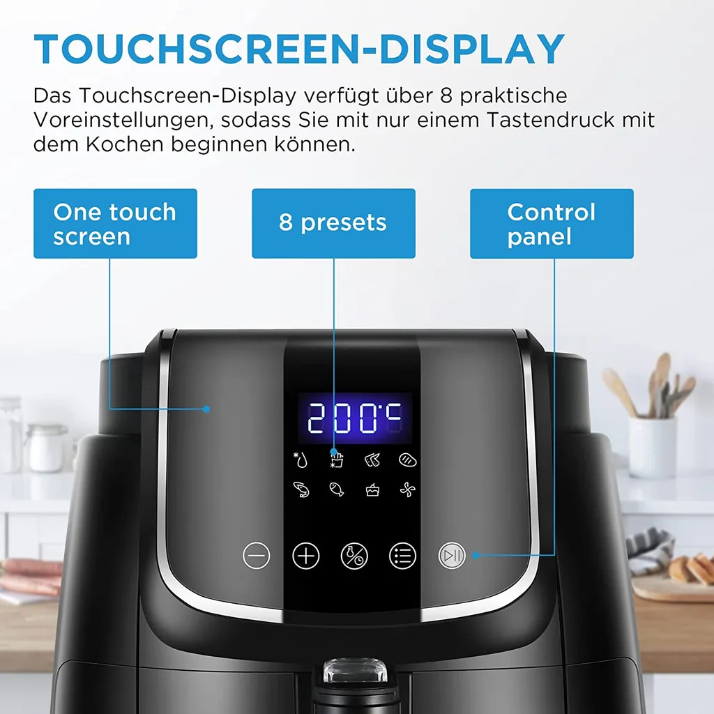 Midea Heißluftfritteuse 3,5L Heißluft Fritteuse Mit 8 Verschiedene Programmen, Digital Touchscreen, Temperaturkontrolle, 1500W Heissluftfritteuse Air Fryer 5 Midea Heißluftfritteuse 3,5L Heißluft Fritteuse Mit 8 Verschiedene Programmen, Digital Touchscreen, Temperaturkontrolle, 1500W Heissluftfritteuse Air Fryer – Bild 3