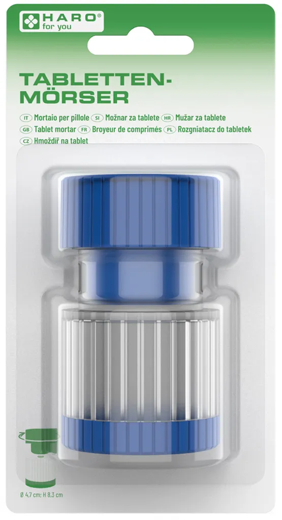 HARO Tabletten-Mörser Rund Aus Kunststoff Blau / Transparent 3 HARO Tabletten-Mörser Rund Aus Kunststoff Blau / Transparent