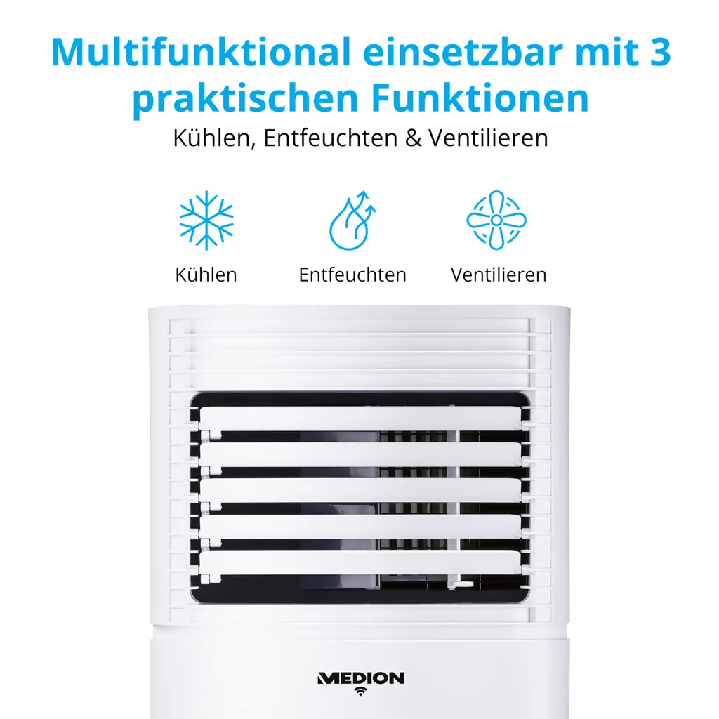 MEDION Smarte Mobile Klimaanlage Mit Abluftschlauch (leise, 3in1, Klimagerät, App Und Sprach- Steuerung, Kühlen Entfeuchten Ventilieren, Staubfilter, Geeignet Für Bis Zu 32qm, 9000BTU, MD37216) 5 MEDION Smarte Mobile Klimaanlage Mit Abluftschlauch (leise, 3in1, Klimagerät, App Und Sprach- Steuerung, Kühlen Entfeuchten Ventilieren, Staubfilter, Geeignet Für Bis Zu 32qm, 9000BTU, MD37216) – Bild 3