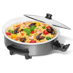 Clatronic PP 3570 C Elektropfanne XXL Partypfanne Elektrisch Mit Keramikbeschichtung Und Glas-Deckel,Ø 42 Cm Elektrische Multifunktionspfanne, Schwarz