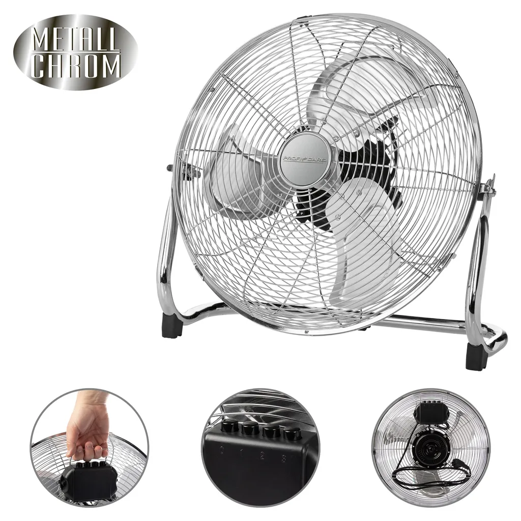ProfiCare Ventilator PC-VL 3067 Windmaschine Im Retro-Design, Mit 3 Geschwindigkeiten, Stufenlos Neigbarer Ventilator-Kopf, Ø Ca. 50cm, Metall-chrom 4 ProfiCare Ventilator PC-VL 3067 Windmaschine Im Retro-Design, Mit 3 Geschwindigkeiten, Stufenlos Neigbarer Ventilator-Kopf, Ø Ca. 50cm, Metall-chrom – Bild 2