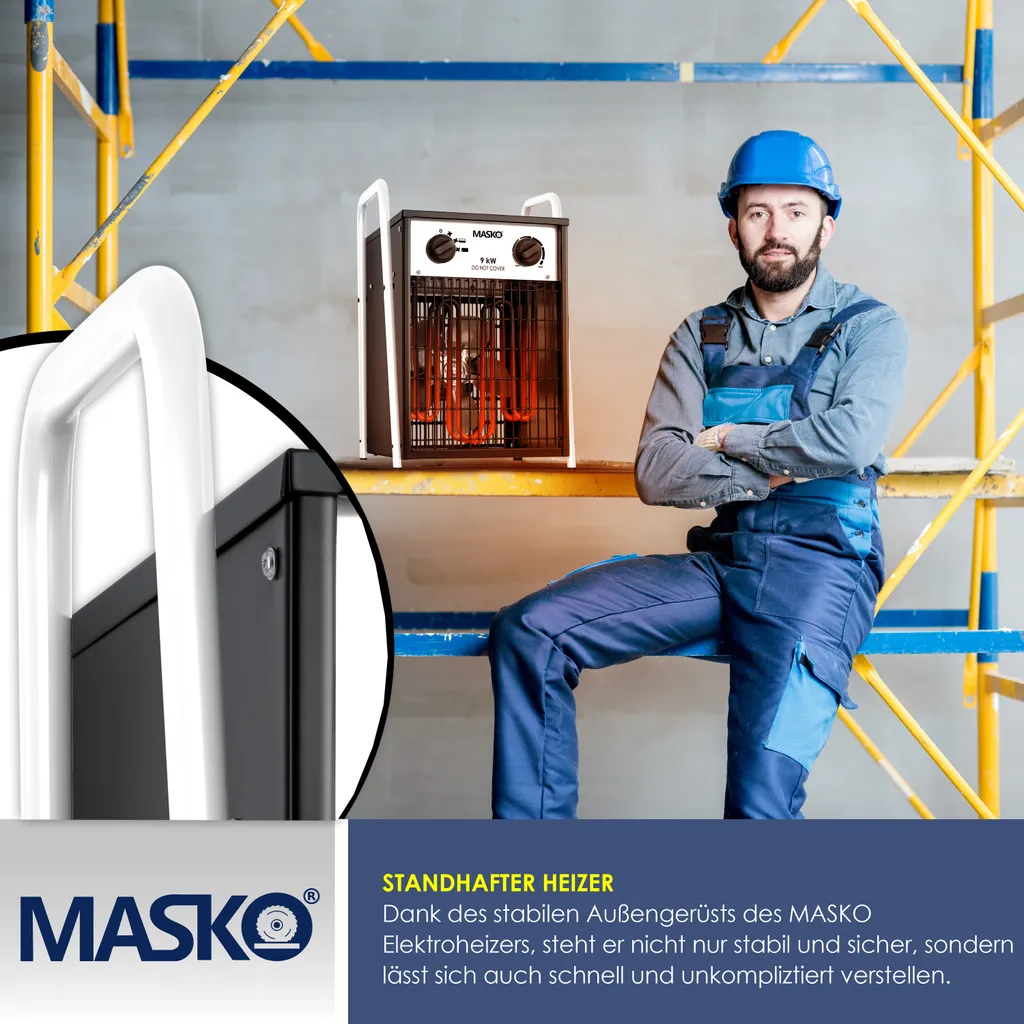 MASKO® Elektroheizer Heizlüfter Bauheizer Mit Integriertem Thermostat Elektrisch Heizgerät Mit 3 Heizstufen Heizgebläse Für Innen- Und Außeneinsatz Überlastschutz Elektroheizgebläse , Farbe:Weiß, Größe:9 KW 7 MASKO® Elektroheizer Heizlüfter Bauheizer Mit Integriertem Thermostat Elektrisch Heizgerät Mit 3 Heizstufen Heizgebläse Für Innen- Und Außeneinsatz Überlastschutz Elektroheizgebläse , Farbe:Weiß, Größe:9 KW – Bild 5