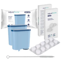 Espressomaschinen-Set 2x AquaFloow Cleani Filter + Aquafloow Tabs Reinigungstabletten + Bürste/Reiniger Für Espressomaschinen