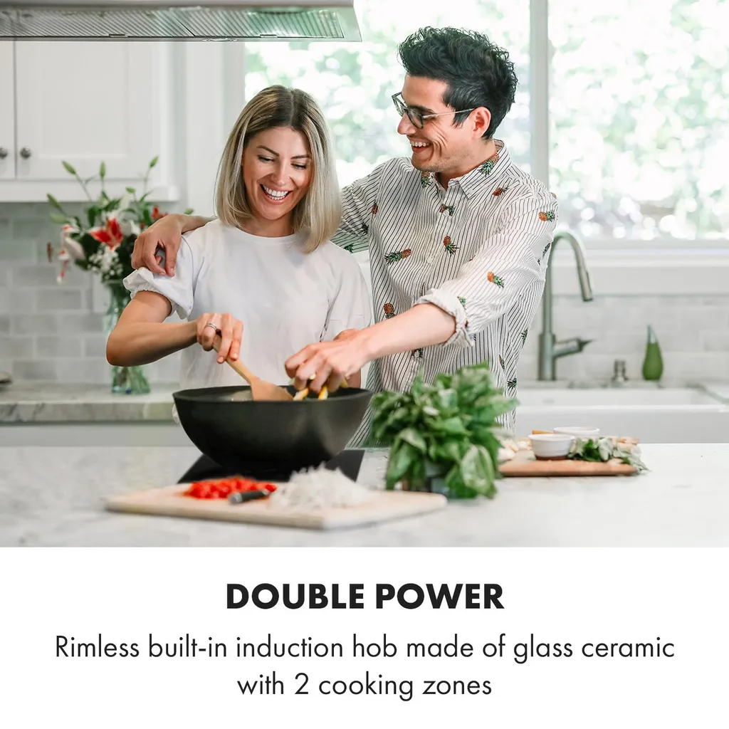 Klarstein Kochheld Doppel-Induktionskochfeld , Einbau-Kochfeld , 2900 Watt , Dreh-Regler , 120 Cm Kabellänge , 3-poliger-Anschluss , 9 Stufen , Abschalt-Automatik , Glas , Schwarz 4 Klarstein Kochheld Doppel-Induktionskochfeld , Einbau-Kochfeld , 2900 Watt , Dreh-Regler , 120 Cm Kabellänge , 3-poliger-Anschluss , 9 Stufen , Abschalt-Automatik , Glas , Schwarz – Bild 2