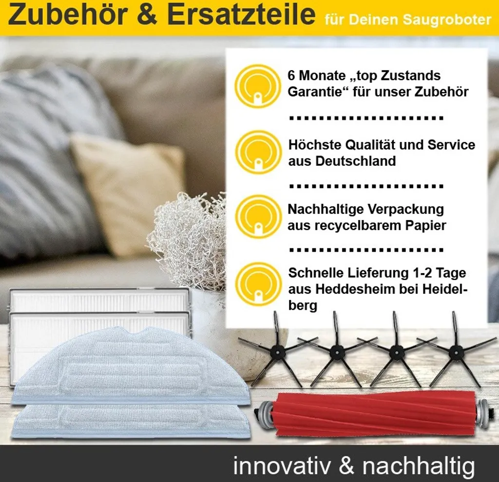 Zubehör Set, Ersatzteile Kit Für Ecovacs Deebot T10 U. T10 Plus (2x Pad, 2x Seitenbürste, 2x Filter, 1 Hauptbürste) 6 Zubehör Set, Ersatzteile Kit Für Ecovacs Deebot T10 U. T10 Plus (2x Pad, 2x Seitenbürste, 2x Filter, 1 Hauptbürste) – Bild 4