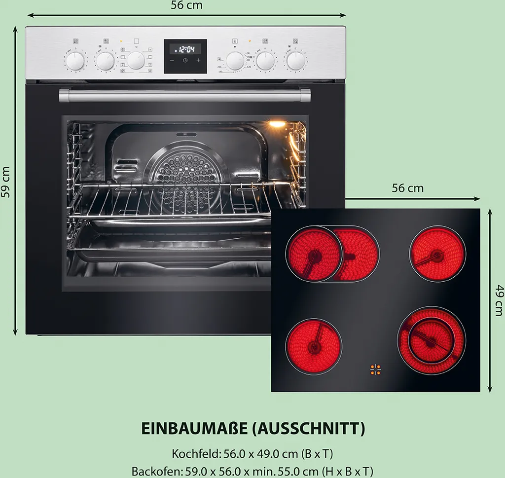 Bomann Elektroherd Set, Backofen Mit Glaskeramik-Herdplatte Und 4 Kochplatten, Ofen M. Ober-/Unterhitze, Grill- Und Umluft Mit Ceranfeld, Backofen M. Touch-Display EHBC 7933 IX 11 Bomann Elektroherd Set, Backofen Mit Glaskeramik-Herdplatte Und 4 Kochplatten, Ofen M. Ober-/Unterhitze, Grill- Und Umluft Mit Ceranfeld, Backofen M. Touch-Display EHBC 7933 IX – Bild 9