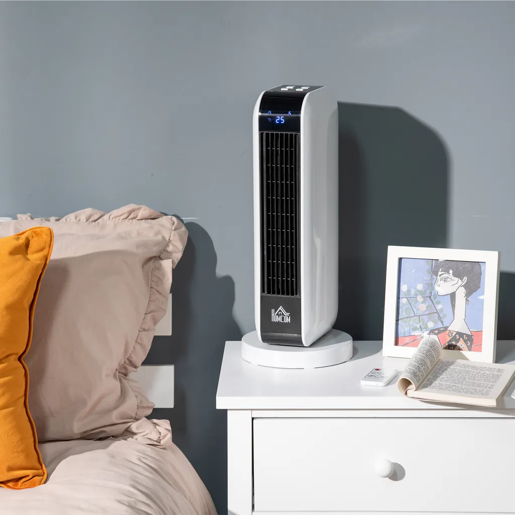 HOMCOM Heizgerät Heizlüfter 2000W Elektroheizer Keramik Heizturm Mit 3 Heizstufen Fernbedienung 8-Stunden-Timer Oszillation Heizer Heizung Kunststoff Weiß Ø18 X 44H Cm 4 HOMCOM Heizgerät Heizlüfter 2000W Elektroheizer Keramik Heizturm Mit 3 Heizstufen Fernbedienung 8-Stunden-Timer Oszillation Heizer Heizung Kunststoff Weiß Ø18 X 44H Cm – Bild 2