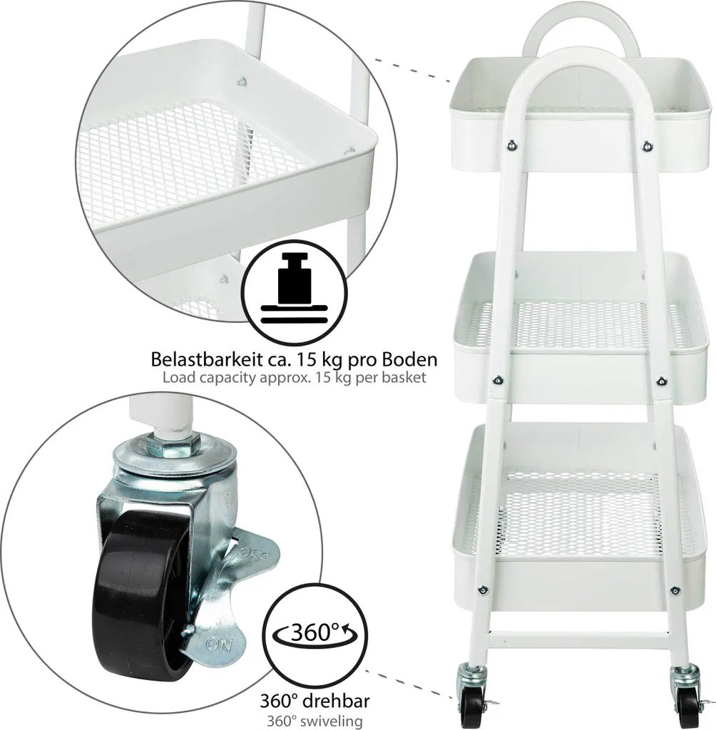 ONVAYA® Servierwagen Silvio | Beistellwagen | Weiß | 30,5 X 45 X 77 Cm | 3 Fächer | Multifunktionswagen | Transportwagen | Allzweckwagen | Küchentrolley | Nischenregal 4 ONVAYA® Servierwagen Silvio | Beistellwagen | Weiß | 30,5 X 45 X 77 Cm | 3 Fächer | Multifunktionswagen | Transportwagen | Allzweckwagen | Küchentrolley | Nischenregal – Bild 2