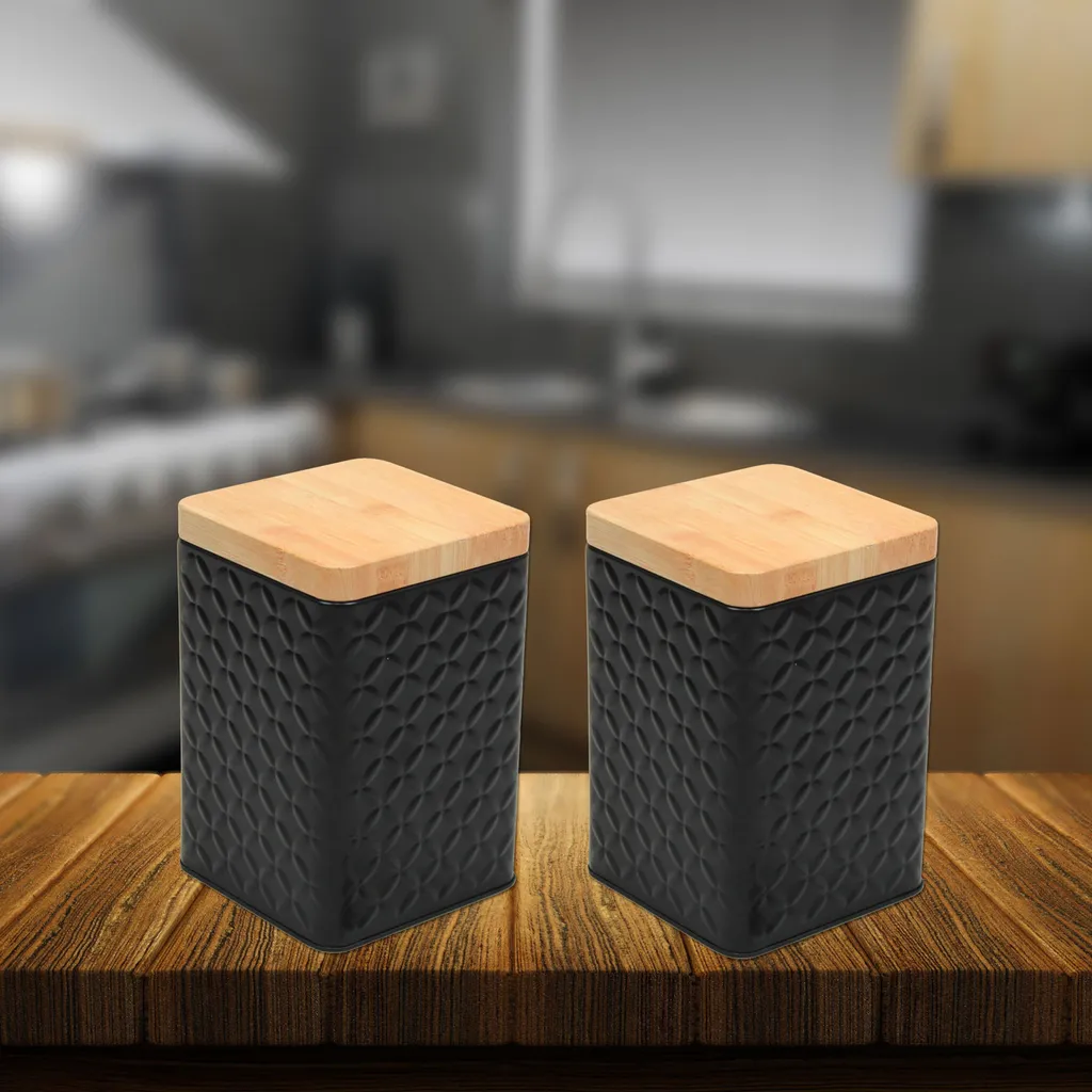 2er Set Metall Vorratsdose Mit Deckel 16x10,5x10,5cm - Schwarz 7 2er Set Metall Vorratsdose Mit Deckel 16x10,5x10,5cm - Schwarz – Bild 5