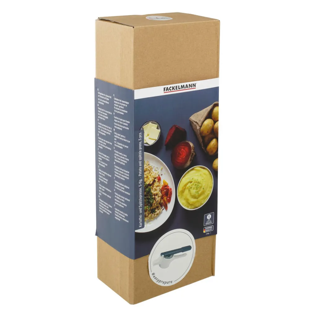 Fackelmann Spätzlepresse Easyprepare, Kortoffelpresse Mit 3 Austauschbaren Lochscheiben, Presse Mit 4 Verschiedenen Auflagehaken, Hochwetiger Kartoffelstampfer (Farbe: Weiß / Blau-Grau), 1 X 4 Teile 12 Fackelmann Spätzlepresse Easyprepare, Kortoffelpresse Mit 3 Austauschbaren Lochscheiben, Presse Mit 4 Verschiedenen Auflagehaken, Hochwetiger Kartoffelstampfer (Farbe: Weiß / Blau-Grau), 1 X 4 Teile – Bild 10
