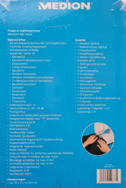 MEDION MD 18205 Freiarmnähmaschine / 60 Versch. Stichmuster/Knopfloch- & Einfädelautomatik/LED-Nählicht, Umfangreiches Zubehör/weiß 14 MEDION MD 18205 Freiarmnähmaschine / 60 Versch. Stichmuster/Knopfloch- & Einfädelautomatik/LED-Nählicht, Umfangreiches Zubehör/weiß -Kaufland Verkäufe f15889f82fbafcd09b67cc28119a1588