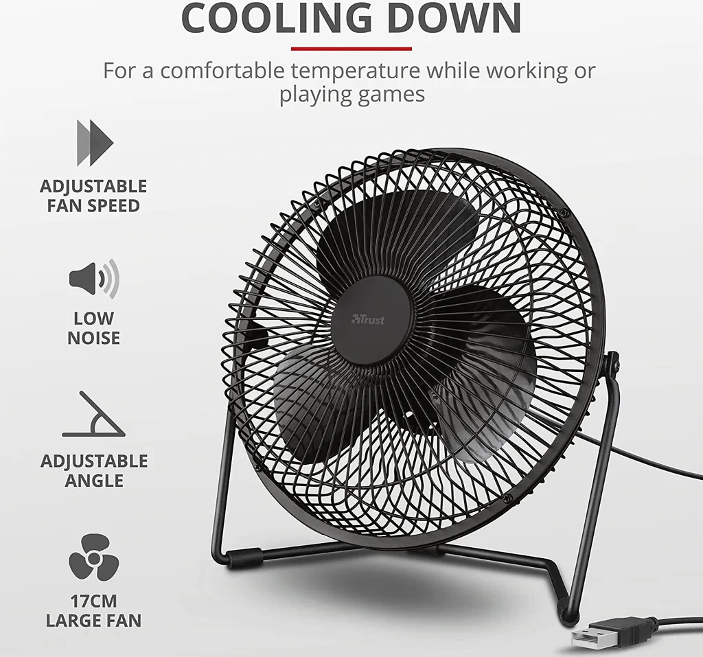 Trust Blaze USB-Kühllüfter, Einstellbare Geschwindigkeit, 120 Cm Kabel - Schwarz 5 Trust Blaze USB-Kühllüfter, Einstellbare Geschwindigkeit, 120 Cm Kabel - Schwarz – Bild 3