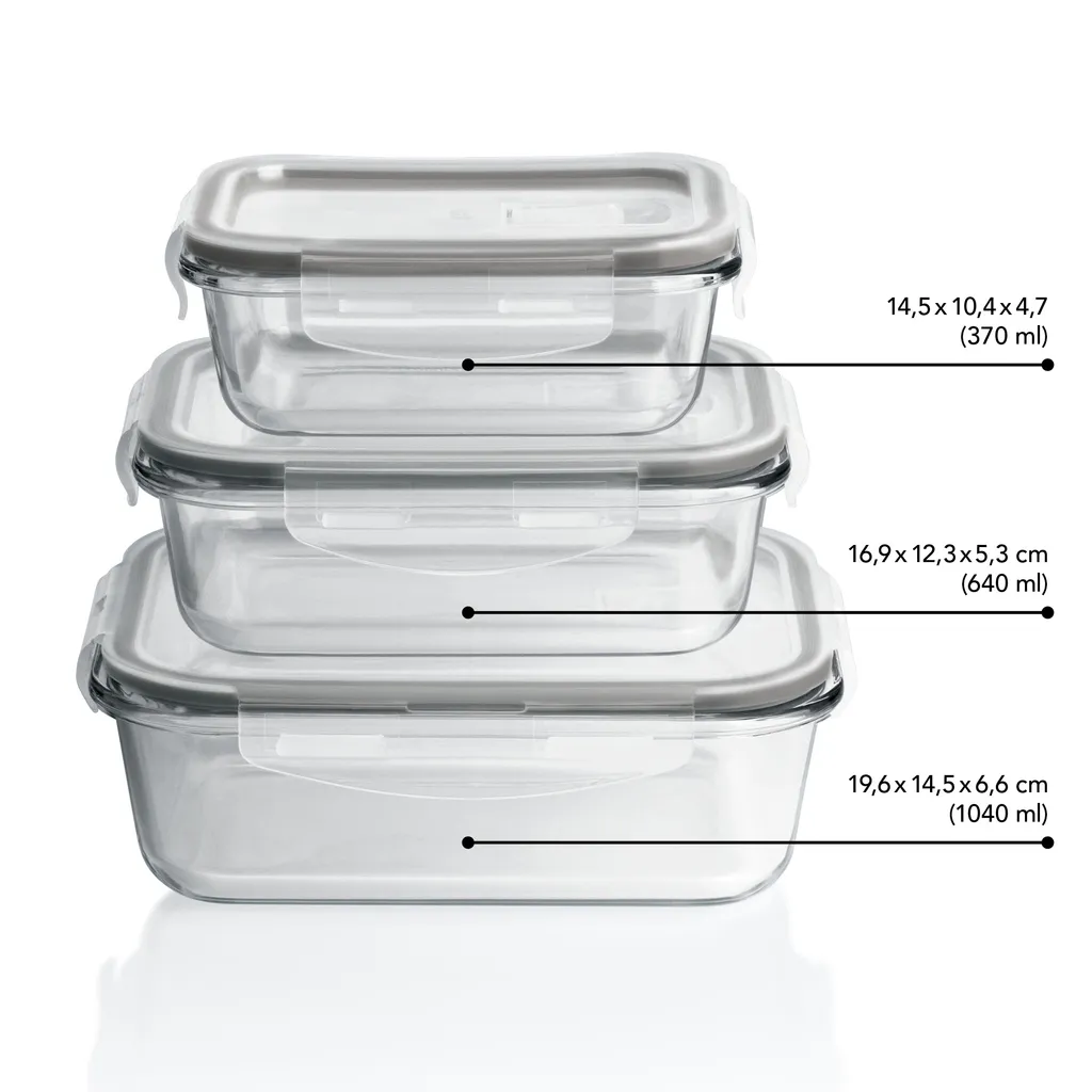 GOURMETmaxx Glas-Frischhaltedosen Klick-it Mit Mikrowellen-Ventil - 6-teilig - Grau 4 GOURMETmaxx Glas-Frischhaltedosen Klick-it Mit Mikrowellen-Ventil - 6-teilig - Grau – Bild 2