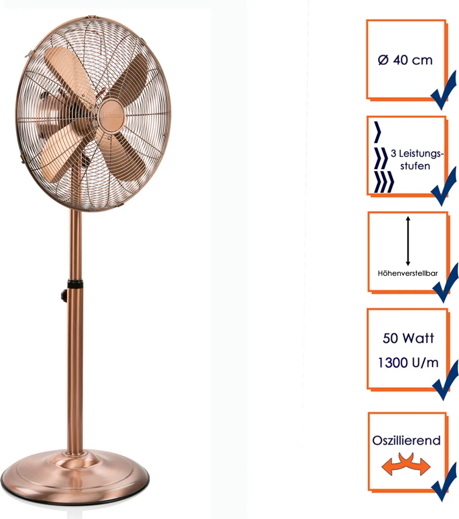 Tristar Retro Standventilator VE-5971 50 W 40 Cm Kupferfarben 10 Tristar Retro Standventilator VE-5971 50 W 40 Cm Kupferfarben – Bild 8