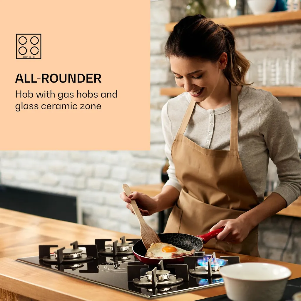 Klarstein MultiChef 5 Kombi-Gaskochfeld Gas/Glaskeramik 5 Zonen 4 Klarstein MultiChef 5 Kombi-Gaskochfeld Gas/Glaskeramik 5 Zonen – Bild 2