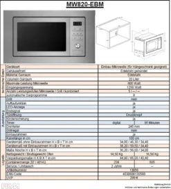 PKM Einbau Mikrowelle Microwellengerät Mikrowellenherd MW820-EBM Edelstahl 800 W -Kaufland Verkäufe f370f5449c83ce7c2978d8cabc632f23