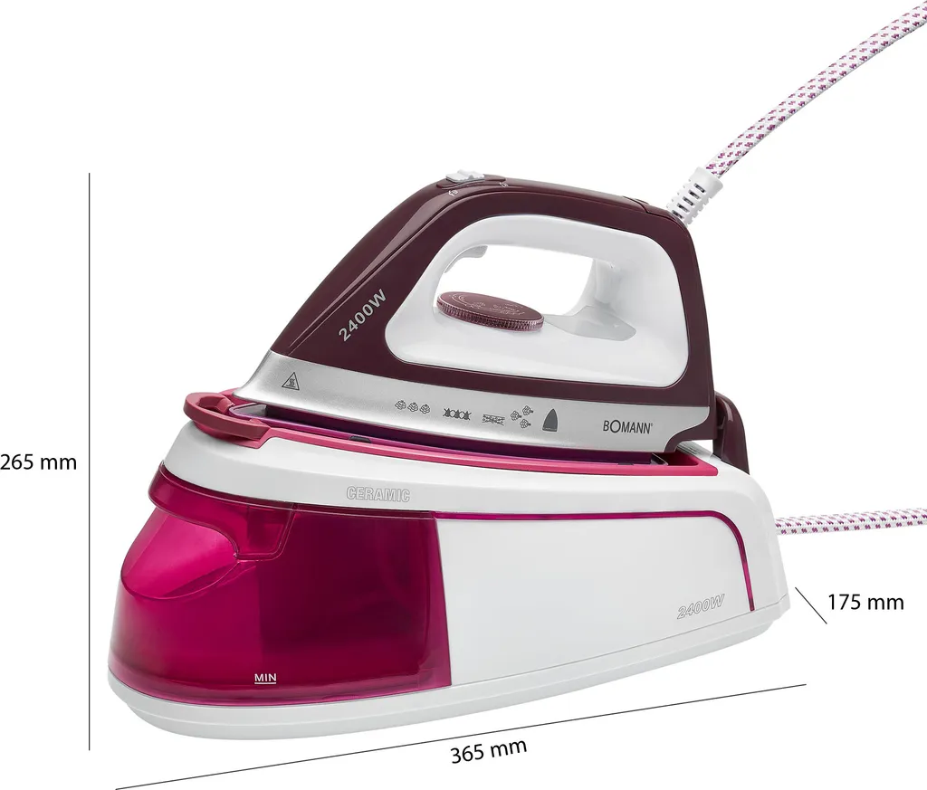 Bomann DBS 6034 CB Dampfbügelstation, Superglide-Keramiksohle, 3,5 Bar Dampfdruck, Elektronisches Anti-Tropf-System, 2300W, Weiß-flieder 10 Bomann DBS 6034 CB Dampfbügelstation, Superglide-Keramiksohle, 3,5 Bar Dampfdruck, Elektronisches Anti-Tropf-System, 2300W, Weiß-flieder – Bild 8