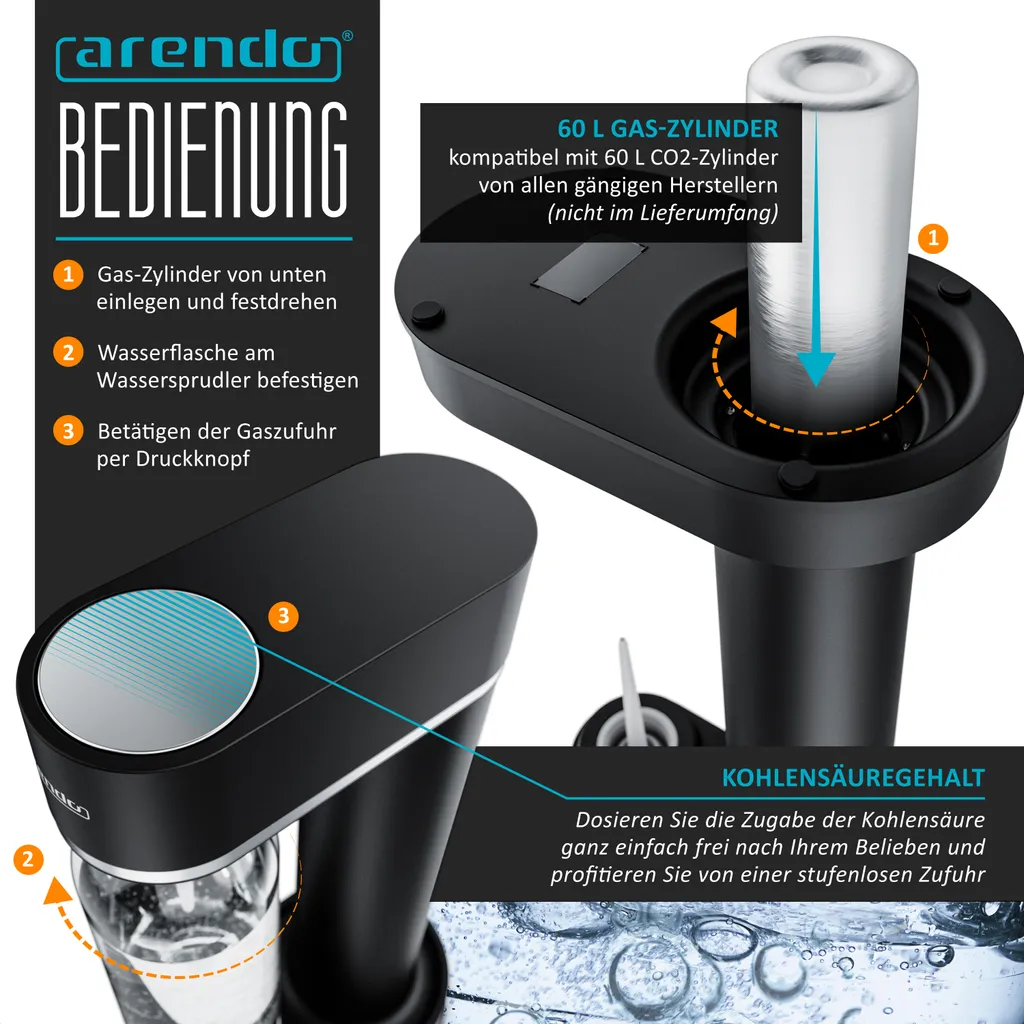 Arendo Wassersprudler 850 Ml – Inkl. 2 850 Ml Wasserflaschen - Carbonator - Fein Dosierbar – Kompatibel Mit 60 L CO2 Zylindern 6 Arendo Wassersprudler 850 Ml – Inkl. 2 850 Ml Wasserflaschen - Carbonator - Fein Dosierbar – Kompatibel Mit 60 L CO2 Zylindern – Bild 4