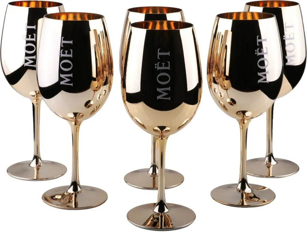 Moët & Chandon Champagnergläser Kupfer 6er Set Echtglas 3 Moët & Chandon Champagnergläser Kupfer 6er Set Echtglas