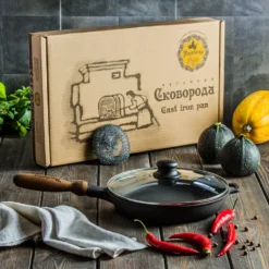 Gusspfanne Ø 24 Cm Mit DECKEL Bratpfanne Gusseisen MAYSTERNYA IRON WOOD