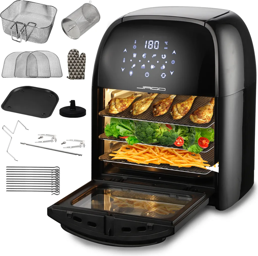 Jago® XXXL 8in1 Heißluftfritteuse 12L + 10 Zubehör - 1800W, LED Display Mit Touch Screen, 8 Programme / Timer, Ohne ÖL - Airfryer, Heißluft, Fritteuse, Heißluftofen, Backofen, Dehydrator, Grill 16 Jago® XXXL 8in1 Heißluftfritteuse 12L + 10 Zubehör - 1800W, LED Display Mit Touch Screen, 8 Programme / Timer, Ohne ÖL - Airfryer, Heißluft, Fritteuse, Heißluftofen, Backofen, Dehydrator, Grill – Bild 14