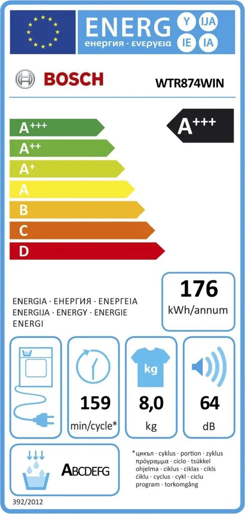 Bosch WTR874WIN Serie 6 Wärmepumpen-Trockner/ / 176 KWh/Jahr / 8 Kg/weiß/AutoDry/AntiVibration Design/Großes LED Display/SensitiveDrying System 3 Bosch WTR874WIN Serie 6 Wärmepumpen-Trockner/ / 176 KWh/Jahr / 8 Kg/weiß/AutoDry/AntiVibration Design/Großes LED Display/SensitiveDrying System