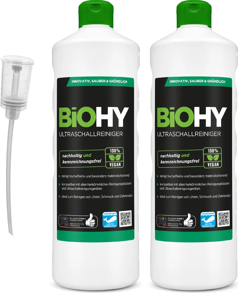 BiOHY Ultraschallreiniger (2x1l Flasche) + Dosierer | Intensive Und Materialschonende Reinigung Von Brillen, Dentalprodukte, Gold, Münzen Und Schmuck| KONZENTRAT Für Ultraschallbad 3 BiOHY Ultraschallreiniger (2x1l Flasche) + Dosierer | Intensive Und Materialschonende Reinigung Von Brillen, Dentalprodukte, Gold, Münzen Und Schmuck| KONZENTRAT Für Ultraschallbad