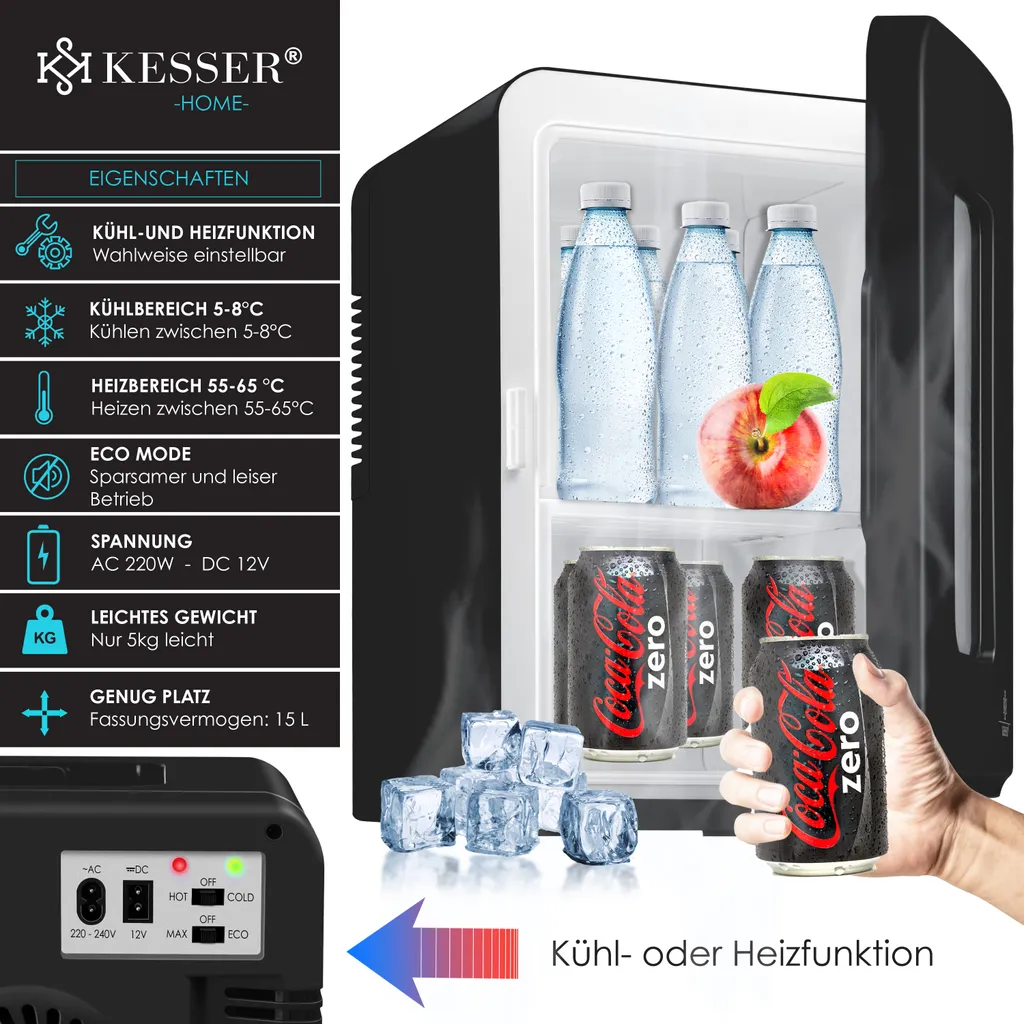 KESSER® 2in1 Mini Kühlschrank Kühlbox 15 Liter Kühl Und Heizfunktion Tragbarer AC DC 220-240V/12V Steckdose Und Zigarettenanzünder Warmhaltebox Mini-Thermobox Auto Büros Zimmer Camping Garten , Farbe:Schwarz, Größe:15L 5 KESSER® 2in1 Mini Kühlschrank Kühlbox 15 Liter Kühl Und Heizfunktion Tragbarer AC DC 220-240V/12V Steckdose Und Zigarettenanzünder Warmhaltebox Mini-Thermobox Auto Büros Zimmer Camping Garten , Farbe:Schwarz, Größe:15L – Bild 3