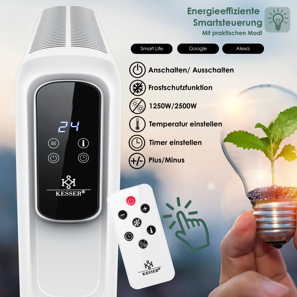 KESSER® Konvektor Elektrische Heizung ECO 2500W Heizkörper Elektroheizung Standheizung Energiesparend Display WiFi App & Fernbedienung Touchscreen - Mobil Radiator 24h Timer Thermostat, Farbe:Weiß 9 KESSER® Konvektor Elektrische Heizung ECO 2500W Heizkörper Elektroheizung Standheizung Energiesparend Display WiFi App & Fernbedienung Touchscreen - Mobil Radiator 24h Timer Thermostat, Farbe:Weiß – Bild 7
