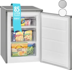 Bomann® Gefrierschrank, 85 Liter Nutzinhalt, Gefrierschrank Klein Mit 3 Gefrierschubladen U. Eiswürfelschale, Mini Fridge Mit Stufenloser Temperaturreglung, Türanschlag Wechselbar - GS 2186.1, Inox