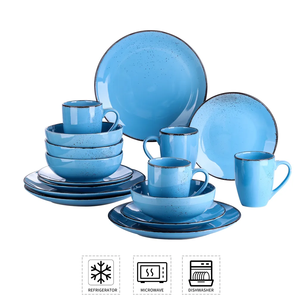 Vancasso Serie Navia Oceano, 16 Teilig Essservice Set Aus Steingut, Tafeiservice Für 4 Personen, Wasserblau, Vintage Aussehen, Natur Design 5 Vancasso Serie Navia Oceano, 16 Teilig Essservice Set Aus Steingut, Tafeiservice Für 4 Personen, Wasserblau, Vintage Aussehen, Natur Design – Bild 3