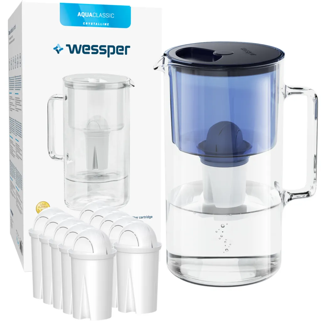 Wessper AquaClassic Set Besteht Aus: Kristalline 2,5l Glaskanne In Bleu Und 10x Filterpatronen 3 Wessper AquaClassic Set Besteht Aus: Kristalline 2,5l Glaskanne In Bleu Und 10x Filterpatronen