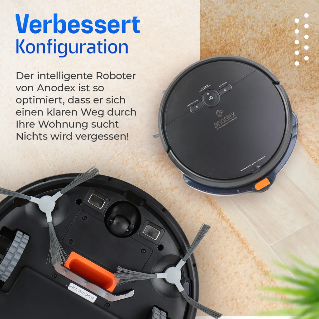 Anodex - Staubsauger Roboter - Mit Wischfunktion - Mit Ladestation - Staubsauger Roboter - 3 In 1 - Mattschwarz 9 Anodex - Staubsauger Roboter - Mit Wischfunktion - Mit Ladestation - Staubsauger Roboter - 3 In 1 - Mattschwarz – Bild 7